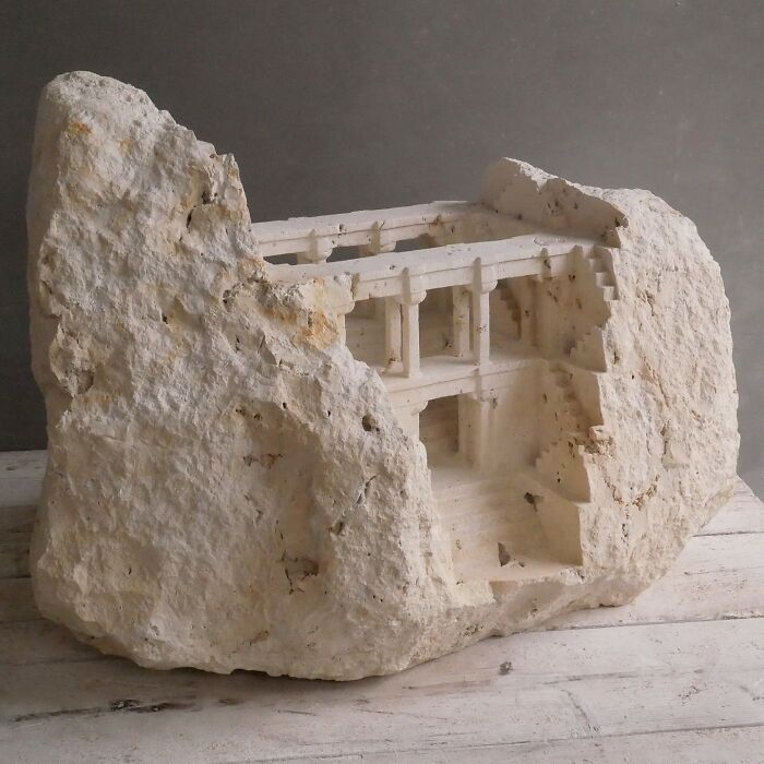 "Stepwell" - Tiny Limestone Water Steps
