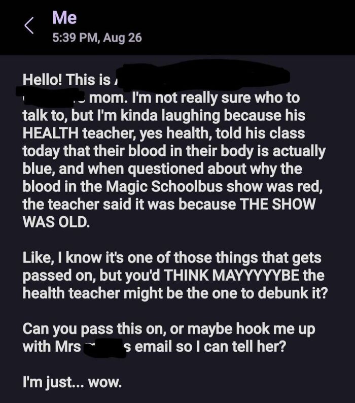 My 5th Grade Health Teacher Said Blood Is Blue Inside Us. Kids Tried To Fix It, And Got Told To Shut Up.