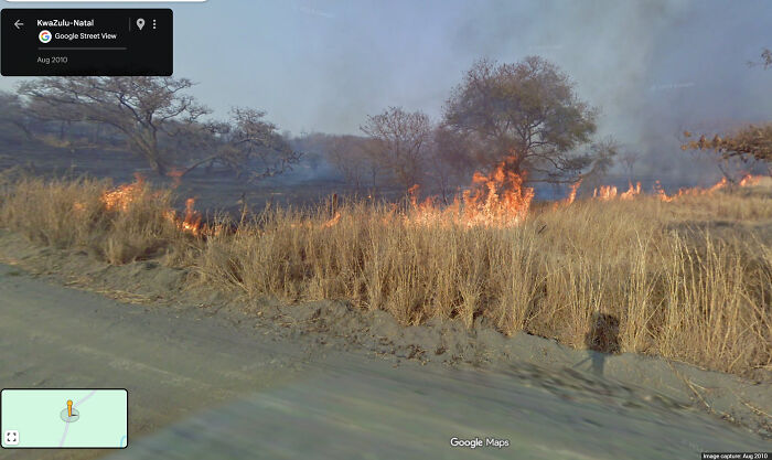 Street View Driver vs. Brush Fire