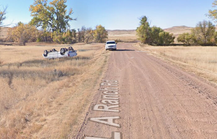 Flipped Car In The Middle Of Nowhere, Wyoming