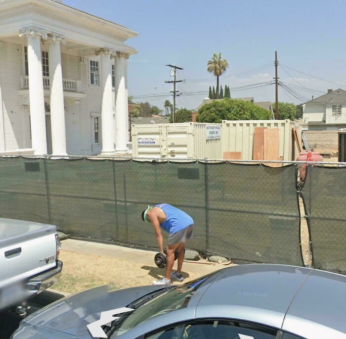 Workout Dude Lifting Weights On A Construction Site (Downey, CA)