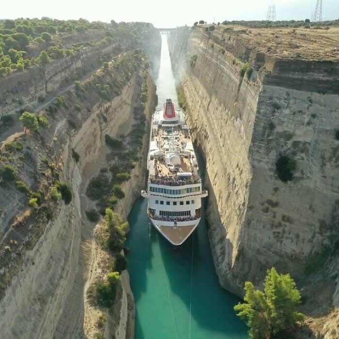 Cruise Ship Doing The World's Tightest Parking Job In Corinth Canal