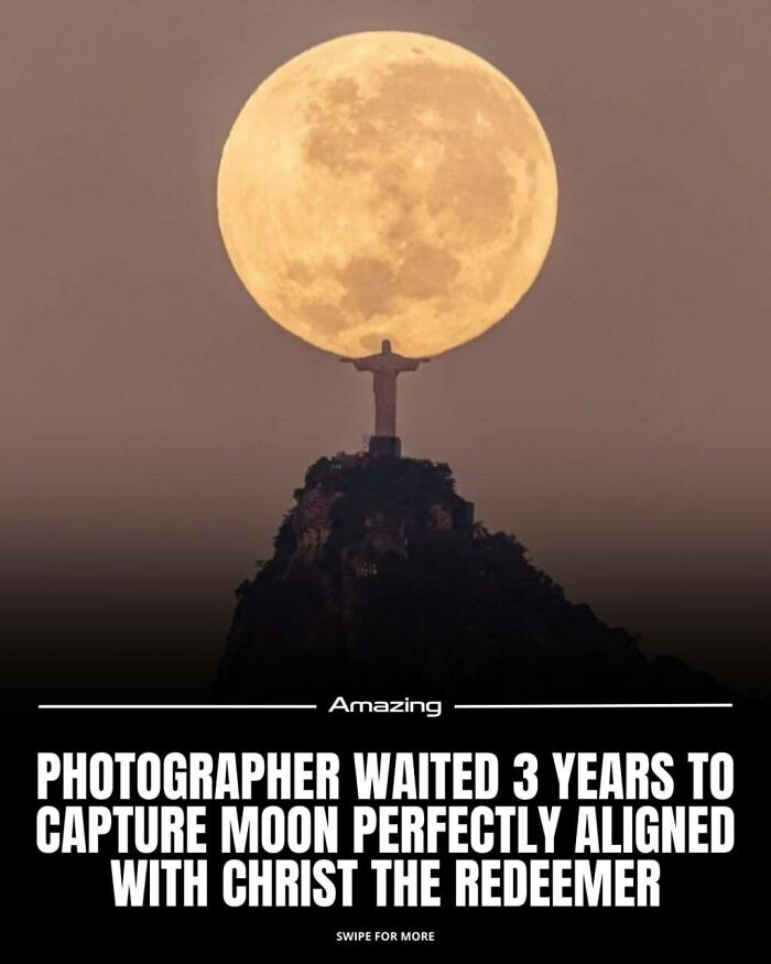 Photographer Waited 3 Years For Perfect Moon Shot With Christ The Redeemer