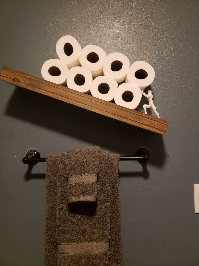 Made a Sisyphus Statue to Push My Toilet Paper Up the Shelf Forever