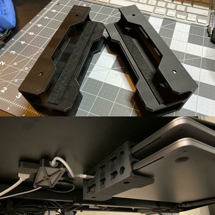 Dual Laptop Under-Desk Mount with Felt Sliders and a USB Hub Bracket – Neat!