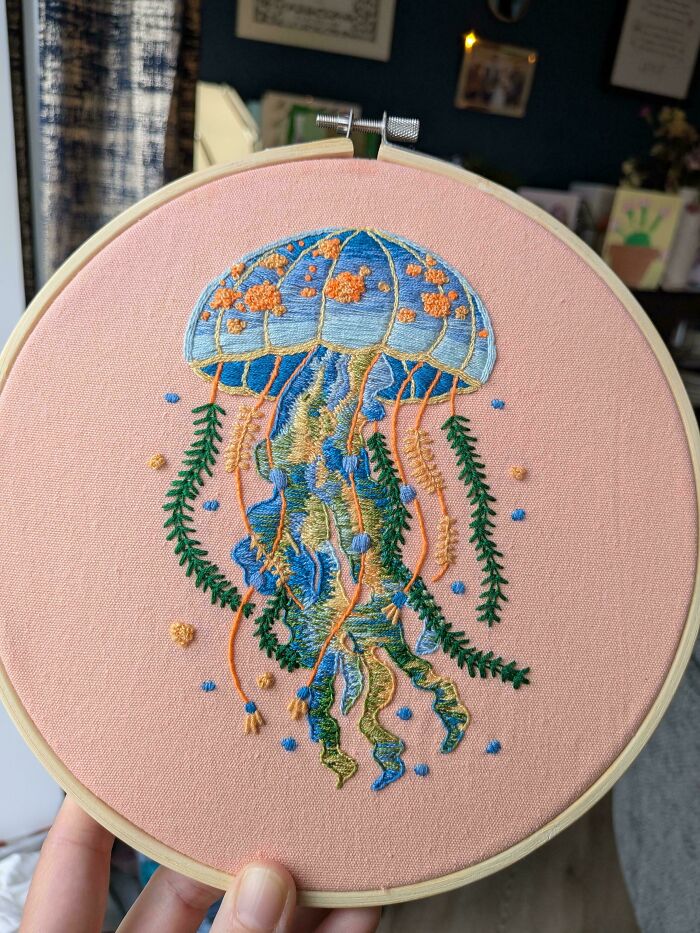 Jellyfish Floating in Stitches