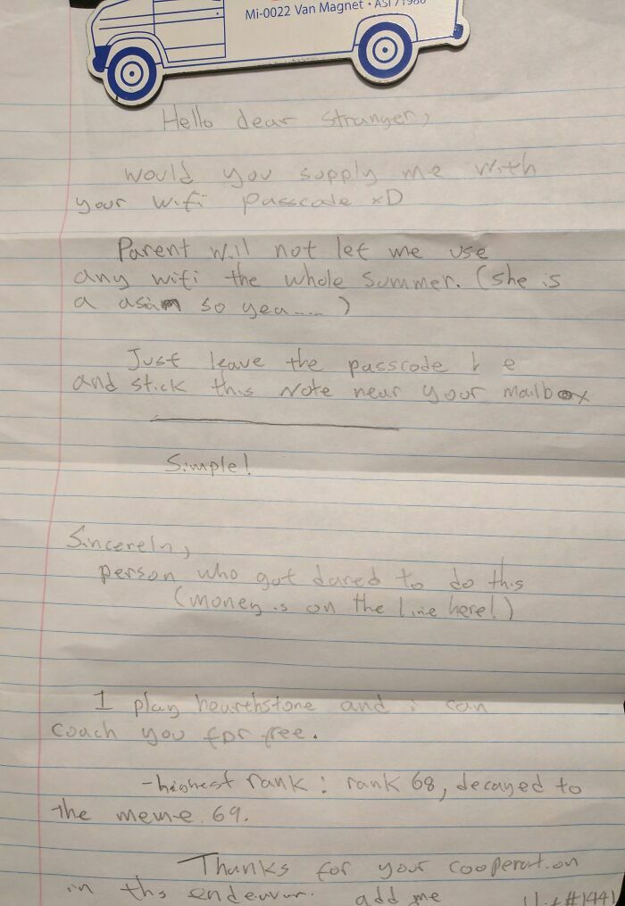 Neighbor Kid Wants Your Wi-Fi Password. Here’s Their Hilarious Letter