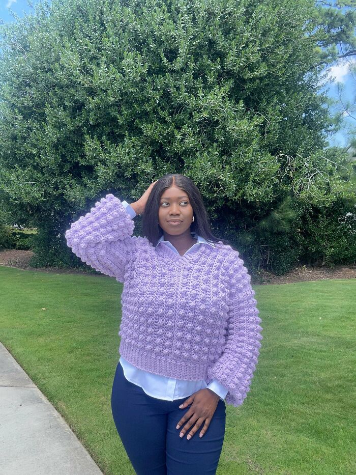 V-Neck Bubble Stitch Sweater: Snuggly And Stylish