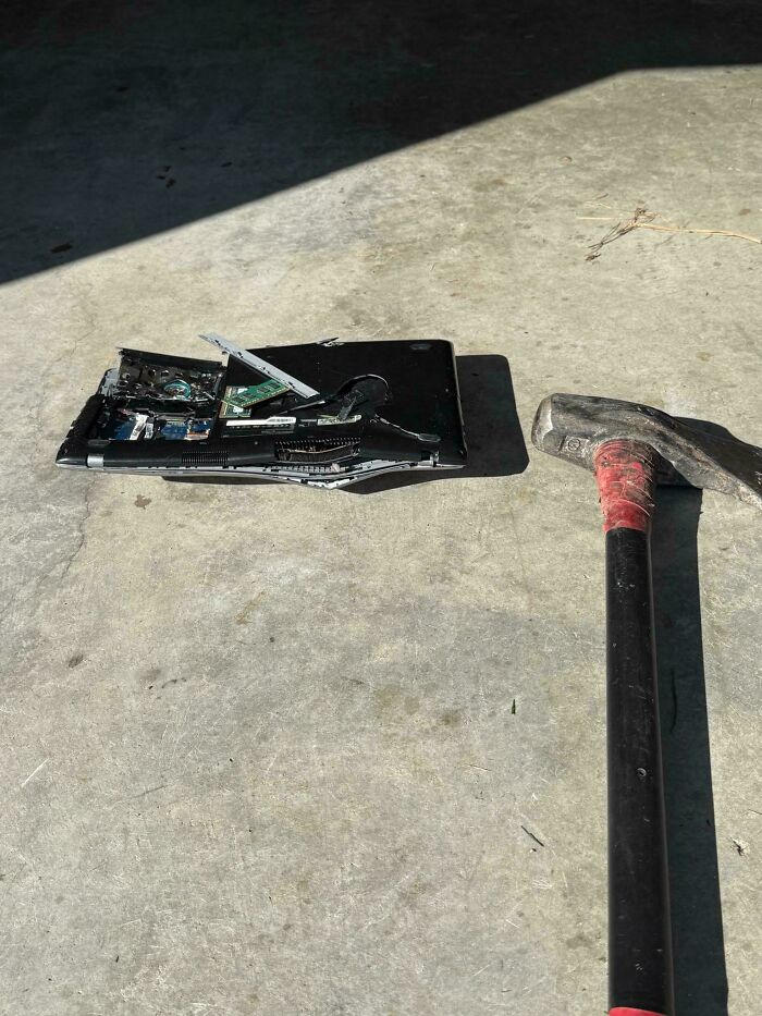 Uncle Deletes Old Laptop Files with a Hammer. Yup.