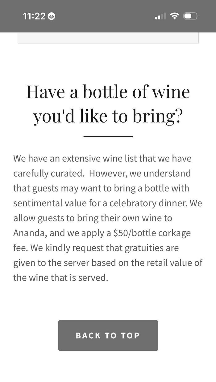 Tipping on Top of a Corkage Fee? Please No!