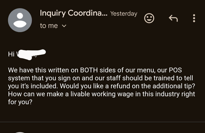 16% Tip Required—Owner’s Reply Is Something Else