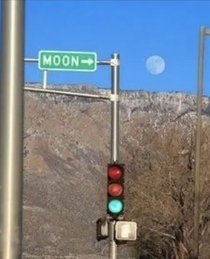 Moon Snuggles Perfectly into Another Street Scene