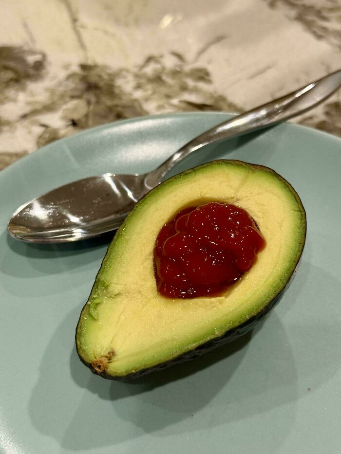 Grandma’s Favorite Snack? Pitted Avocado With Ketchup & Salt