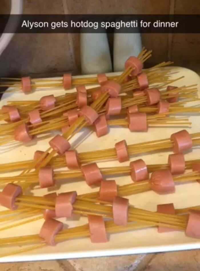 Friend’s Snapchat Story: Hotdog Spaghetti