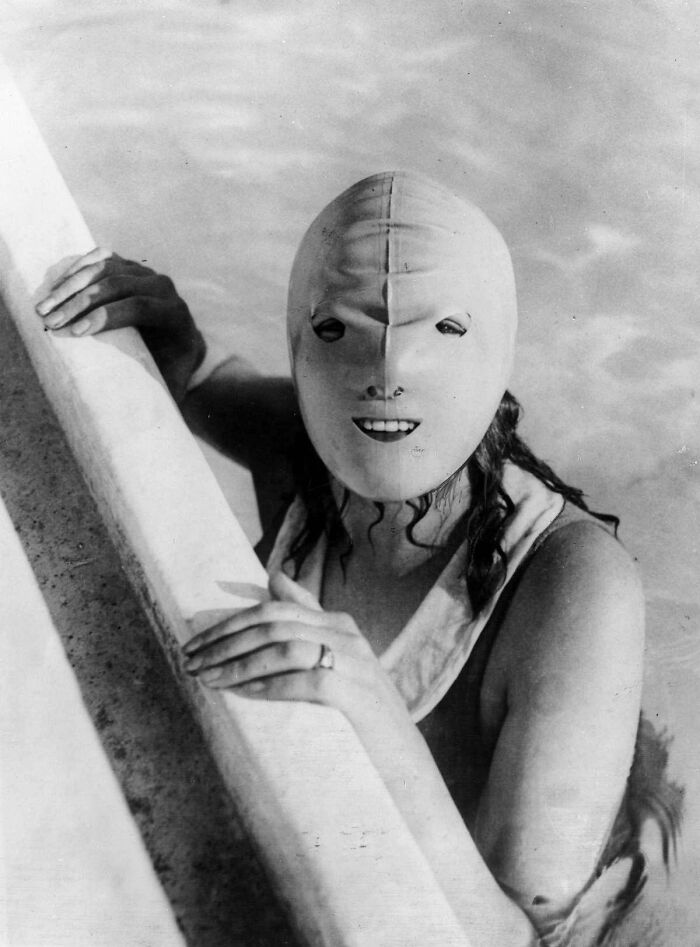 Women Wearing Full-Face Sun-Protecting Swim Masks, 1920s