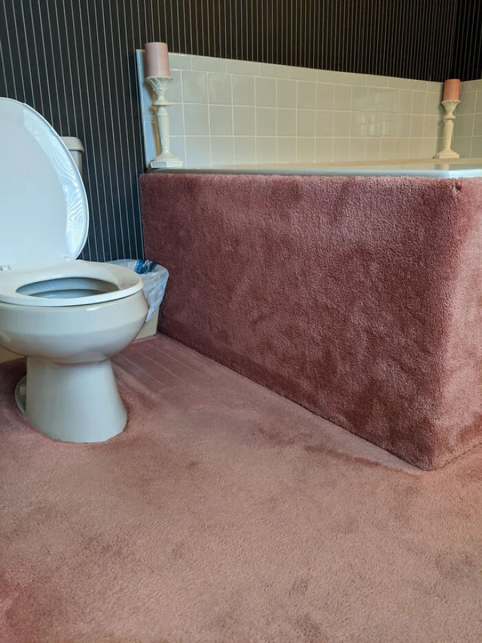 Bathroom Carpet That Creeps Up The Bathtub Walls. Ew.