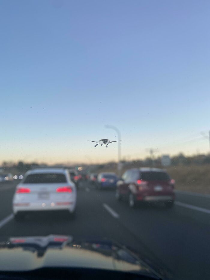 Windshield Crack Looks Like Airplane Front View. Fly High!