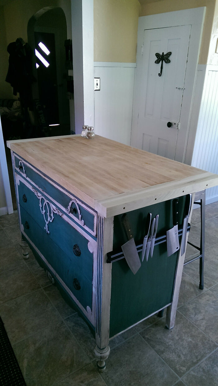 Old Dresser? Hello, Fancy Kitchen Island!