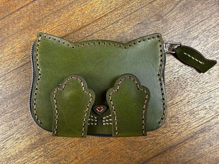 Handmade Cat Coin Purse With Italian Leather Purr-fection