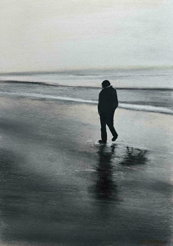 Wet Charcoal And Pastel Art Called "You Still Walk With Me"