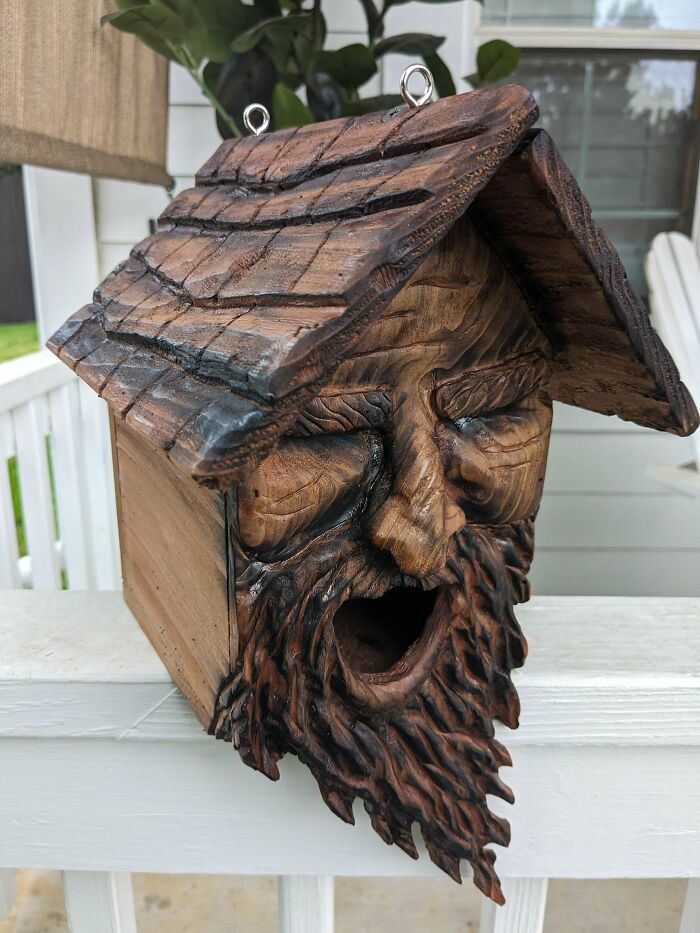 My daughter told me my carved birdhouses are ‘Goblincore’? Guess I nailed it!