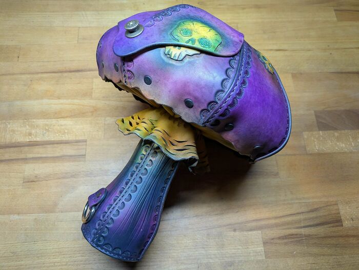 I made a mushroom-shaped leather bag because why not bring fungi fashion to the next level?