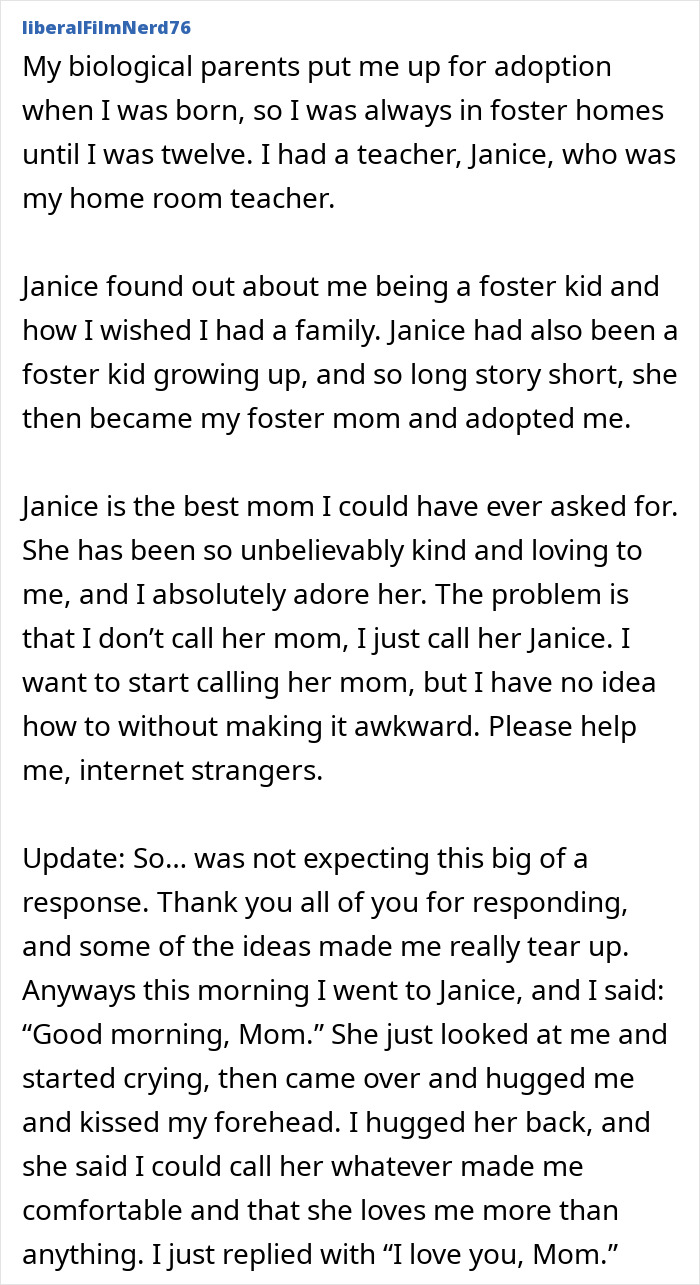 I Want To Start Calling My Adoptive Mom “Mom” Instead Of Using Her Name