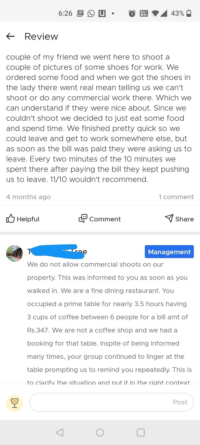 Customer Bashes Restaurant, Owner Exposes Their 3.5 Hour Photo Shoot