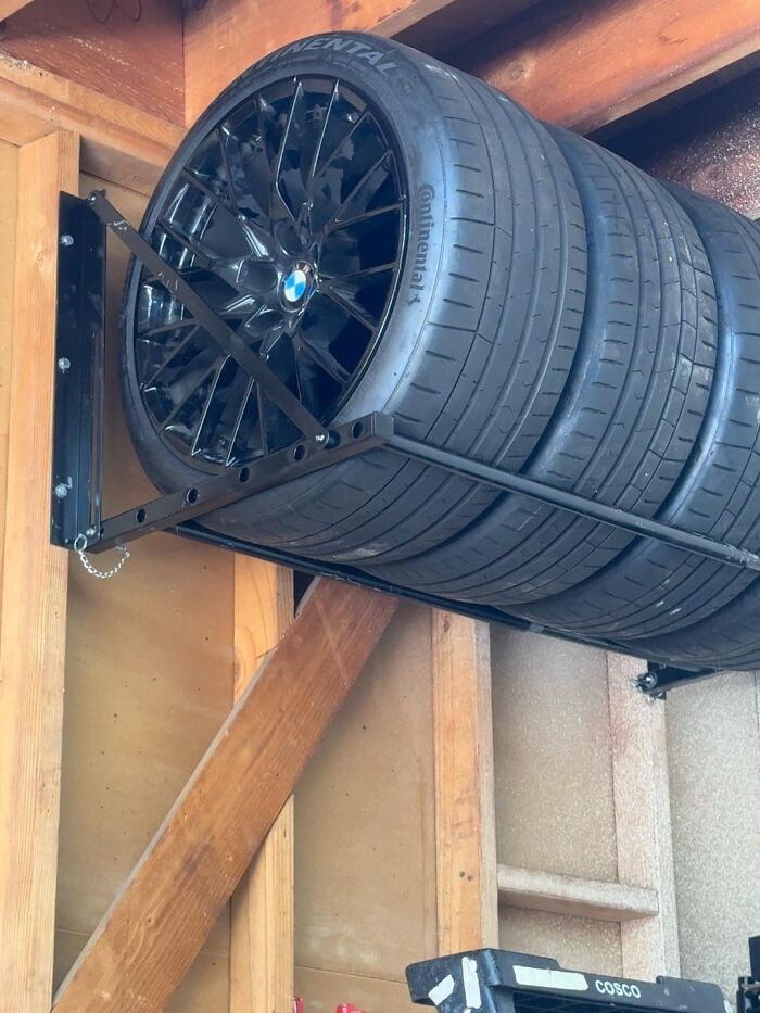 Installed a Wall-Mounted Tire Rack to Save Garage Space