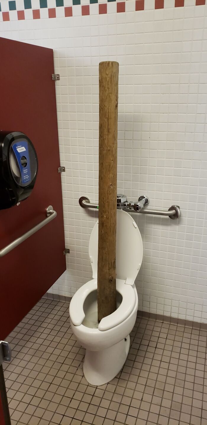 How Did Someone Carry This Giant Wooden Post Into The Bathroom? No One Saw a Thing