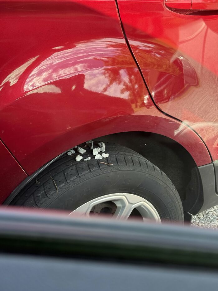 Rock Stacking On A Parked Car Tire? We’re Confused Too