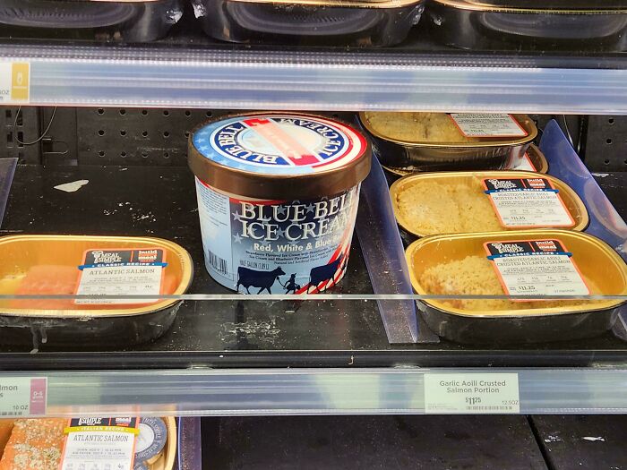 Blue Bell Ice Cream Plopped Next to Raw Salmon? Gross!