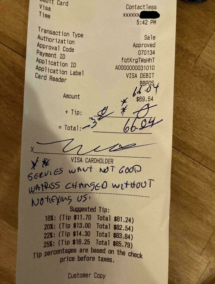 Coworker's Shift Ends, I Take Over Their Table, Customer Leaves a Negative Tip