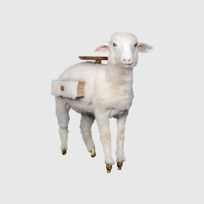This Bedside Table Made Out Of A Taxidermy Lamb (Sleep With The Lambs?)
