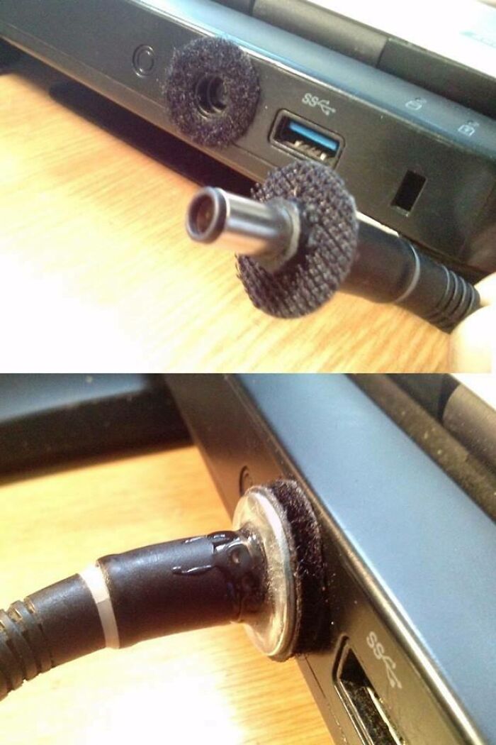 Laptop Charger Always Falling Out? Velcro To The Rescue!