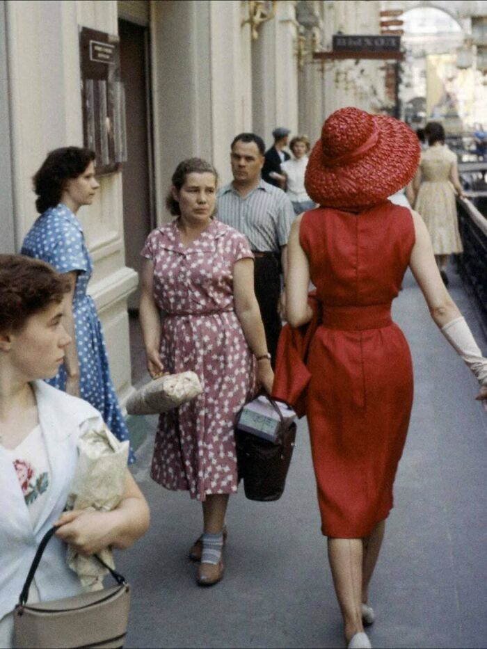 French Dior Model Strolls Moscow, 1959