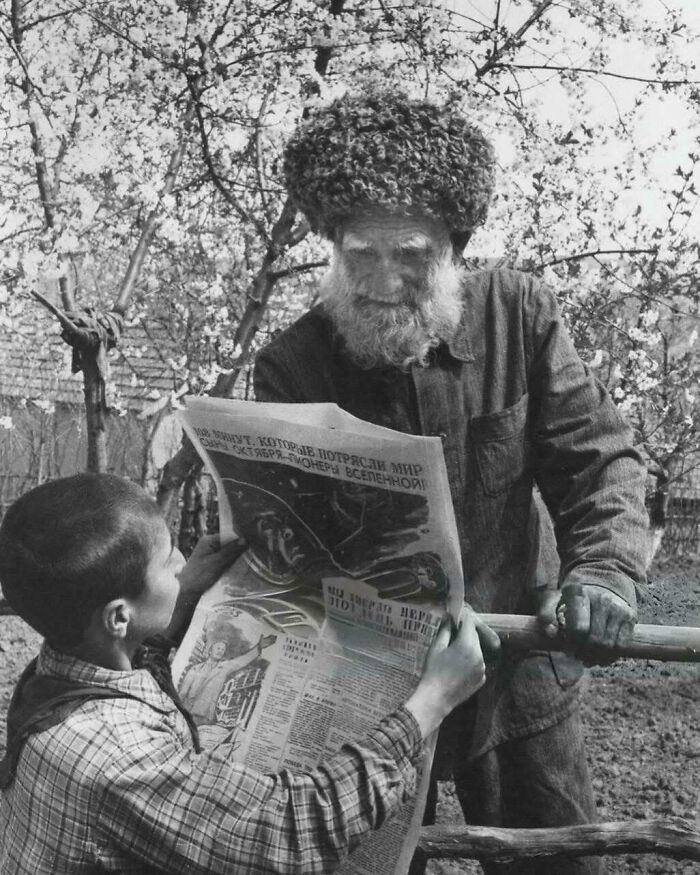 A Boy Spills the Yuri Gagarin News to a Shepherd, USSR 1961