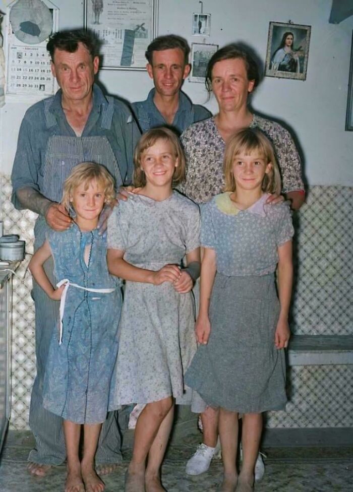 Smiling Farm Family in Kansas, 1939 – Homemade Dresses and All