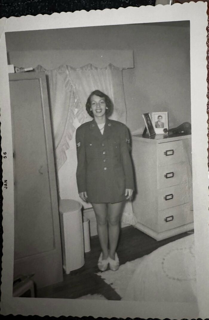Grandma’s Pinup Pose in Grandpa’s Air Force Jacket, 1956