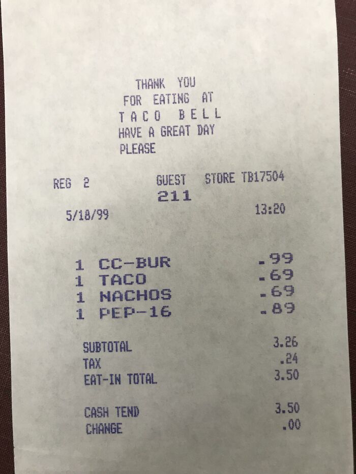 Taco Bell Receipt from 1999: Found in a Library Book