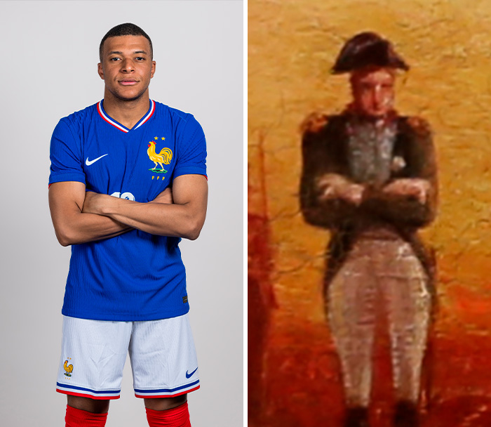Kylian Mbappé’s Napoleon Pose = That moody island exile painting