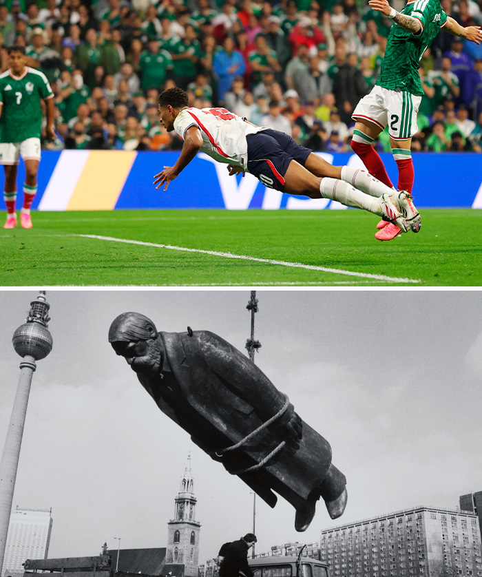 Jude Bellingham’s Flying Header = That Suspended Statue Photo