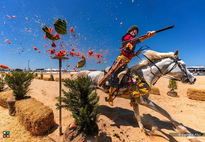 Horse Rider Hits Watermelon Bullseye By Esengul Alici