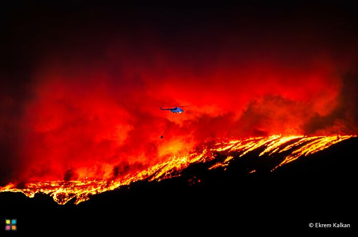 Heli Above The Firestorm By Ekrem Kalkan