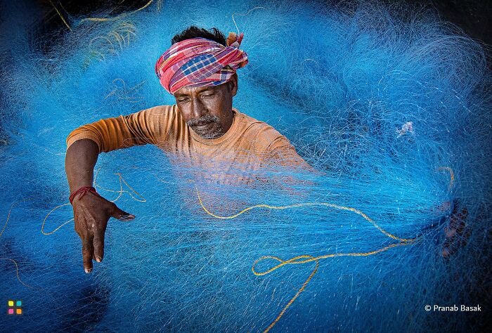 Fisherman Preps Giant Net By Pranab Basak