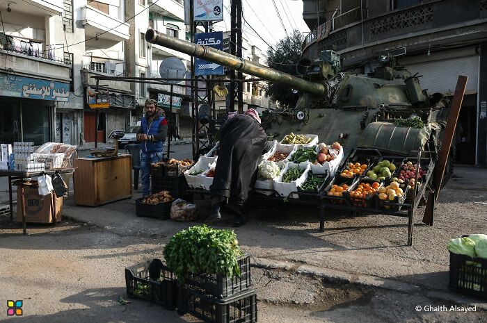 Veggies For Sale By A Tank? By Ghaith Alsayed