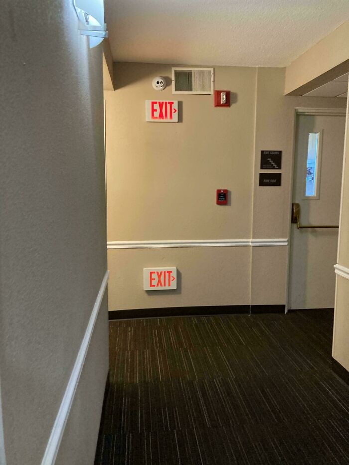 Exit Signs at Two Levels So Everyone Gets the Memo