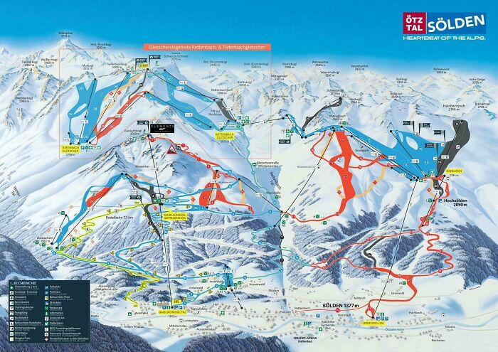 Sölden Ski Map That Shows Slope Widths for Easier Navigation