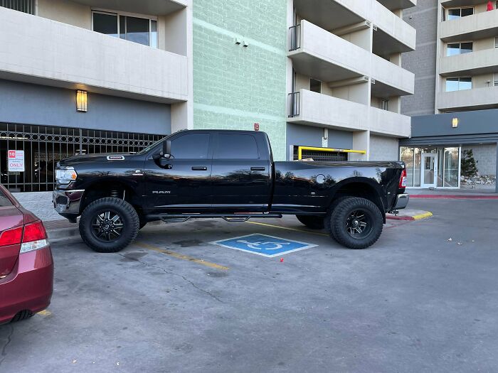 Blocked THREE Spots: Emergency, Handicap & Delivery. That's Skill!