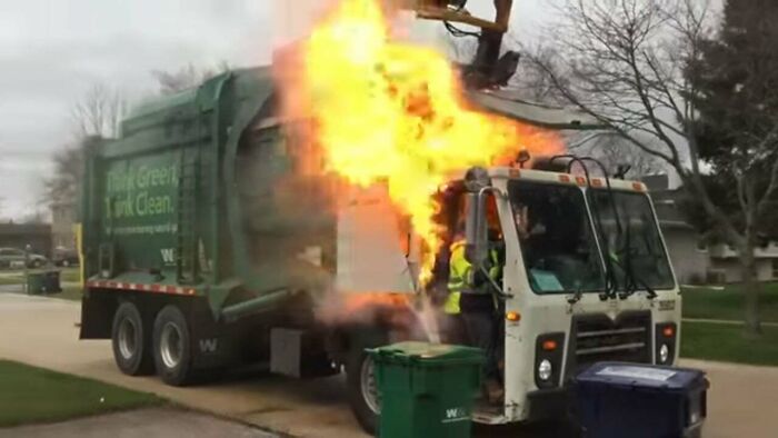 Garbage Truck Literally on Fire